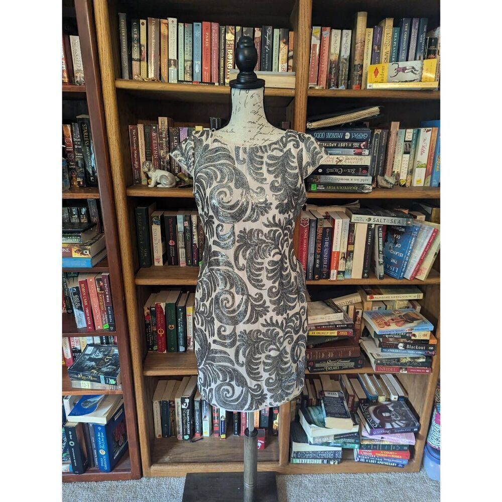Adrianna Papell NWT Blush Pink Cap Sleeve Silver Sequin Cocktail Dress Size 6